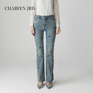 CHARFENJRIS 春季新款复古绣花微喇牛仔裤FJF1A660-6109P