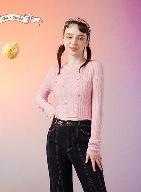 CHARFEN朝峰秋季新款休闲百搭长袖绞花毛织上衣CFD3B221-2032C