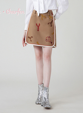 朝峰复古彩色龙虾半身裙小众设计师高腰显瘦裙子CFE1C215-2025E