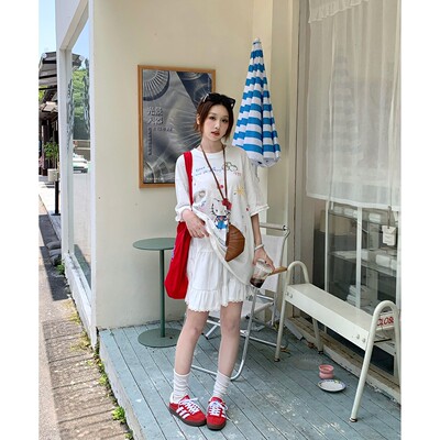 LYHOOC李鱼鱼白色短款蛋糕裙女2025夏季蕾丝百搭显瘦甜妹半身裙