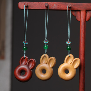 小叶紫檀绿檀芭比檀香木兔圈圈平安扣diy手机挂饰吊坠包包小挂件
