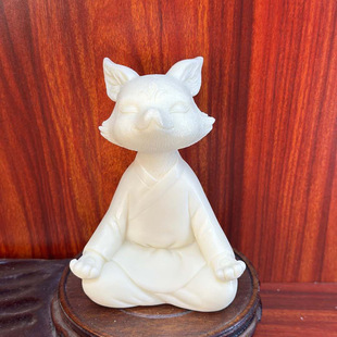 象牙果雕刻静思狐狸12*8*6.5cm客厅家居书桌办公室桌面工艺品摆件