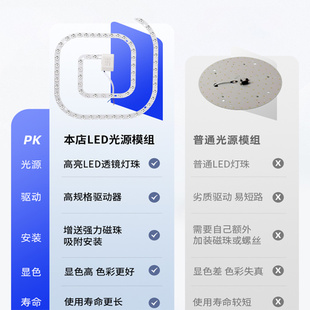 led吸顶灯灯芯替换灯盘圆形节能模组灯板三色遥控磁吸超亮光源