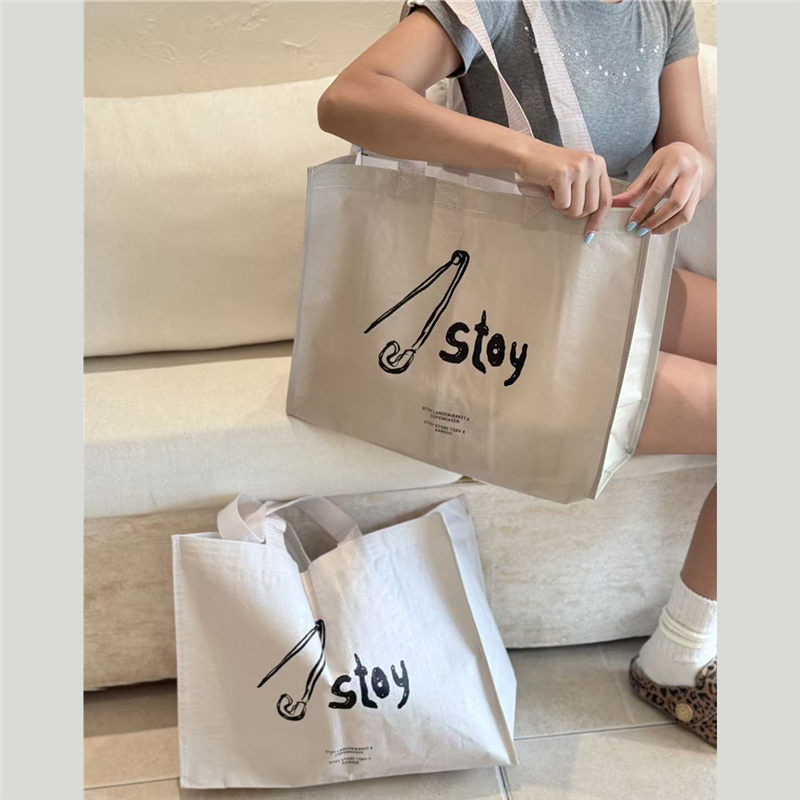 出口单简约字母百搭逛街手提袋编织袋超市购物袋环保袋单肩包