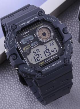 卡西欧40周年限定 猫人户外运动潮汐月相学生防水手表男 WS-1700H