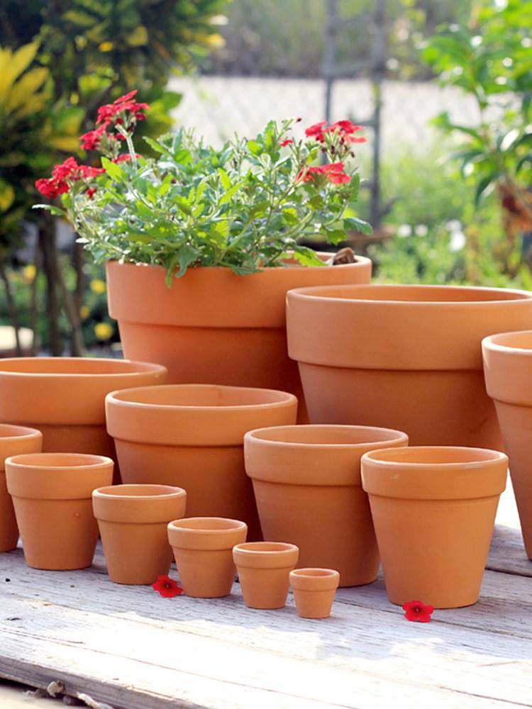红陶盆复古装饰阳台盆栽透气育苗盆多肉绿植大号创意陶土室外花盆