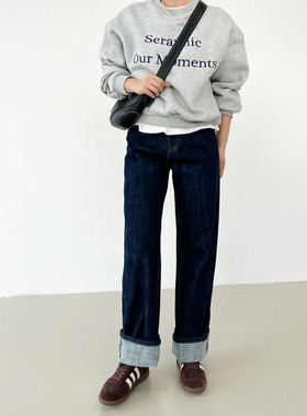 日本单宁赤耳加绒牛仔裤女秋冬2025新品高腰显瘦宽松直筒裤长裤子