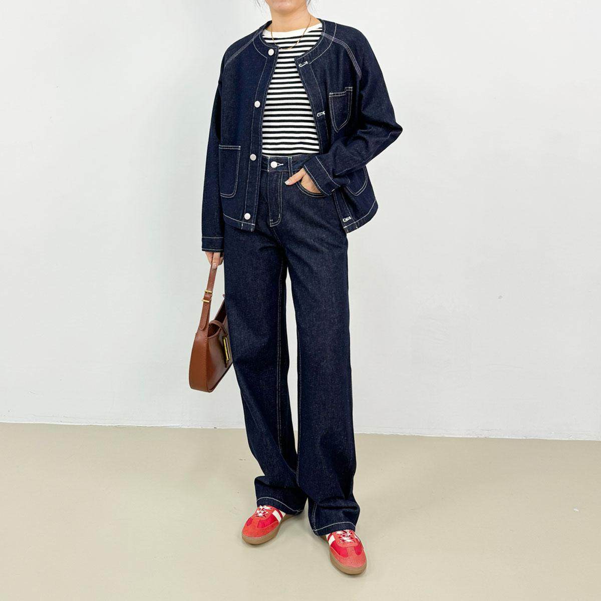 【老钱风系列】复古丹宁牛仔夹克女春港风牛仔外套+直筒长裤套装,女装/女士精品,短外套,淘宝优惠券,粉丝福利购,淘宝优惠卷
