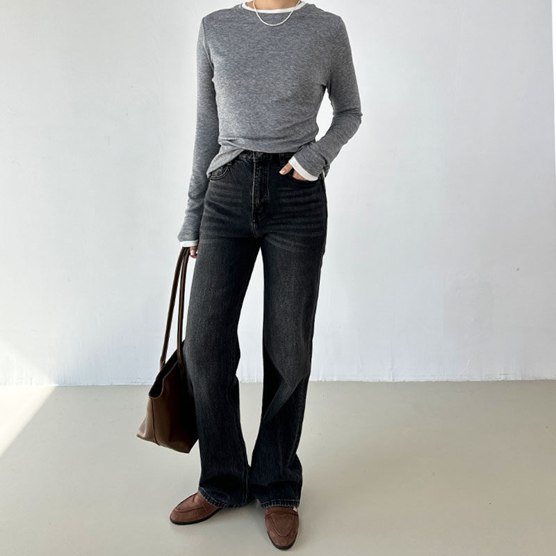 巨显瘦！炭黑窄版直筒长裤