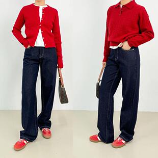 【新年OOTD】单宁高腰直筒牛仔裤女2025秋复古显瘦窄版直筒裤长裤