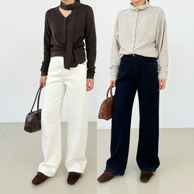 德绒微弯刀牛仔裤女加绒秋冬2025年高腰宽松直筒小个子弯刀裤长裤