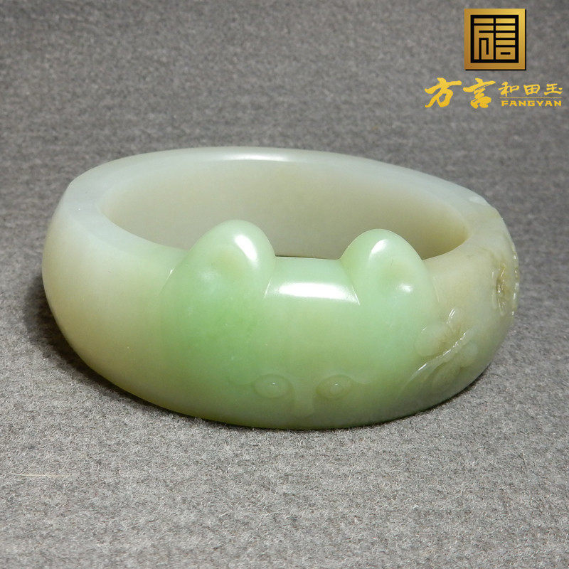 方言和田玉正品青海老坑料带翠色油润细腻猫蝶富贵内径58mm手镯w4