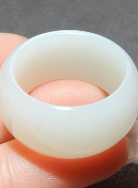亮眼方言和田玉精品新疆且末料油润羊脂白玉18mm精美戒圈戒指A5