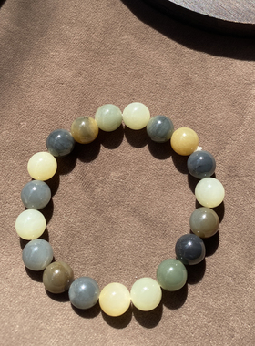 楼兰三色玉青花三彩10mm圆珠手串