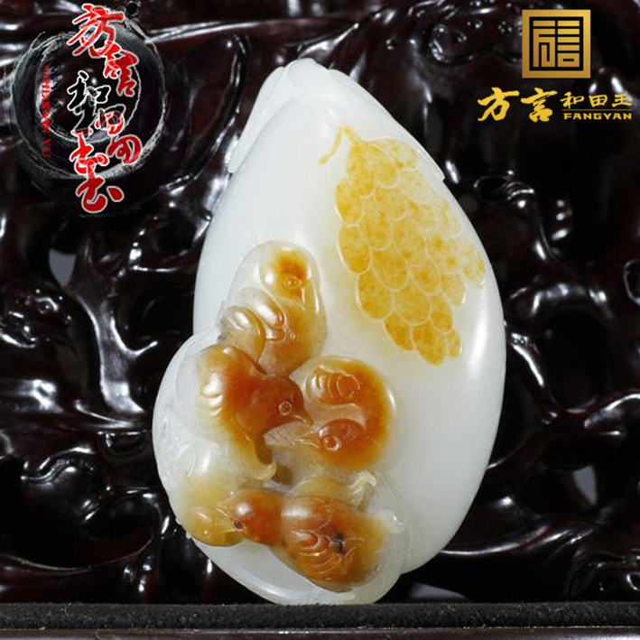 方言和田玉挂件特惠仅160万红皮羊脂玉籽料巧雕五子登科吊坠促销f