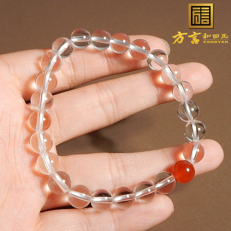 爆了方言佩戴级乌拉圭原石原矿白水晶8mm圆珠玛瑙配珠手串手链A5