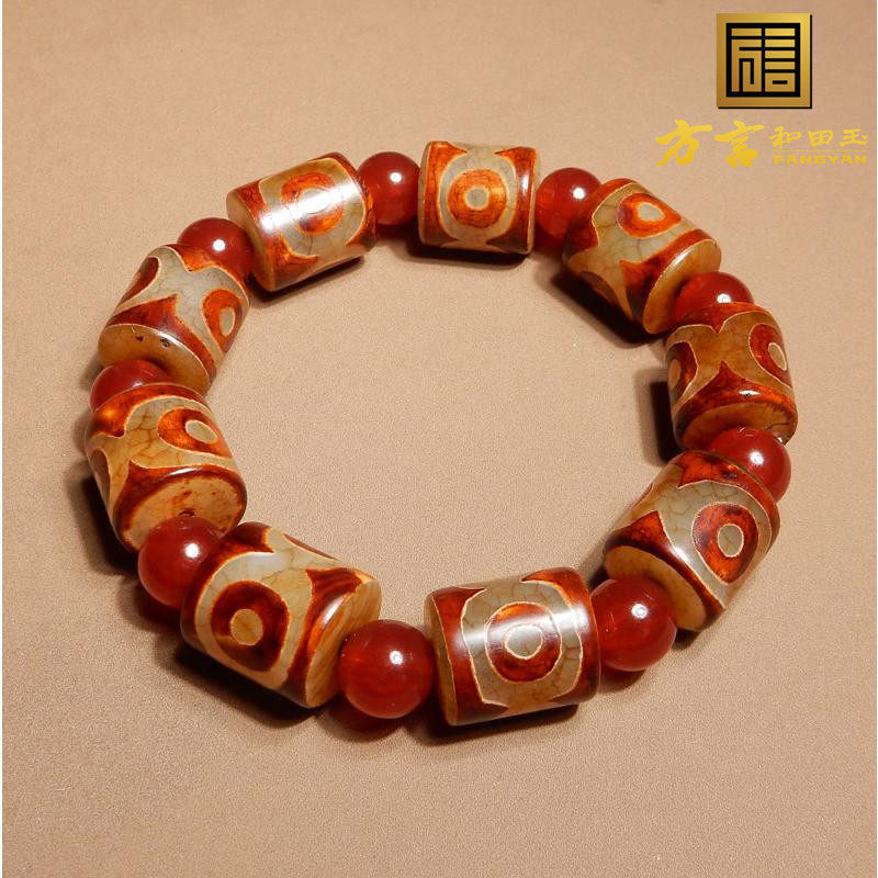 亏麻方言巨漏藏式复古作旧三眼老天珠玛瑙14mm男女款手链大回馈A6