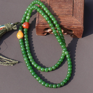 亏本甩卖方言和田玉新疆策勒戈壁料阳绿碧玉7mm老型珠项链手串A6