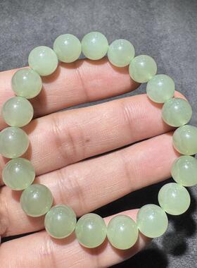 福利价方言和田玉精品老坑青海料高冰起荧光湖水绿10mm手串手链S6