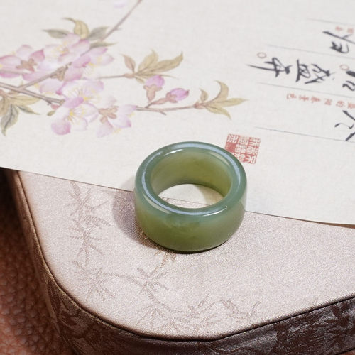 和田玉俄罗斯老坑碧玉浓郁粉青色男女款内径17mm戒指扳指手饰K