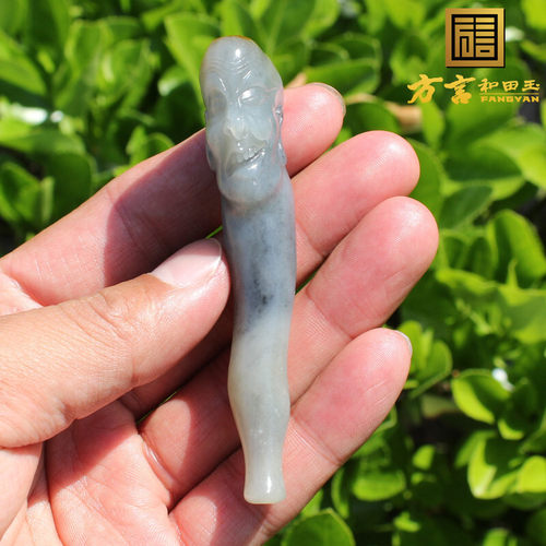 方言精品和田玉特色细腻留皮孔金皮青花籽料罗汉头大气焊烟烟嘴A1
