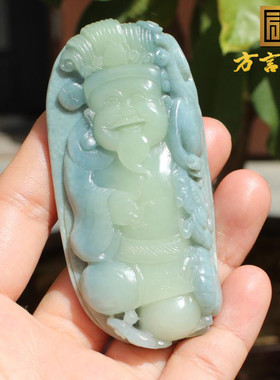 新疆蓝玉黄口一线天财神手把件