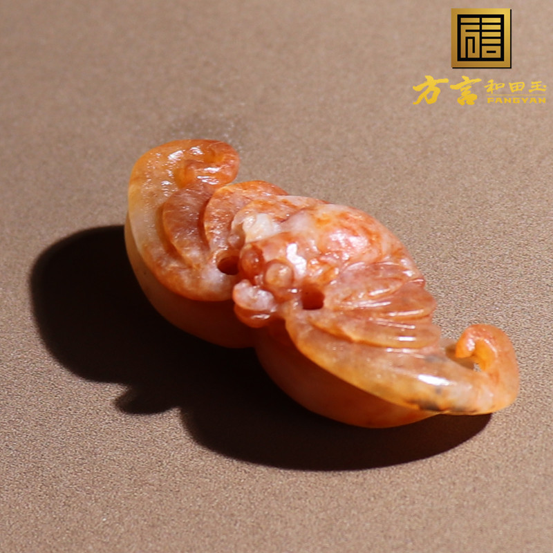 方言和田玉珍品新疆老熟无结构鸽血红白玉籽料福在眼前吊坠挂件o1