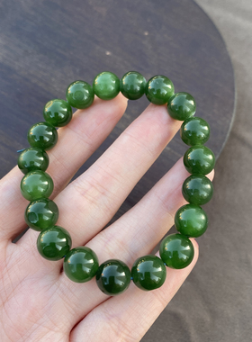 俄罗斯老料阳绿碧玉10mm圆珠手串