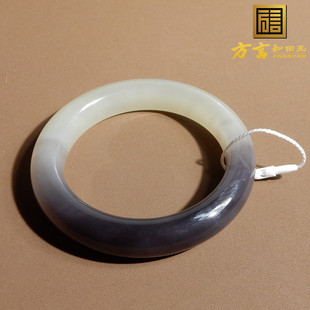 方言和田玉罕见青海老坑料油润浓郁帝王紫半壁江山56mm正装手镯A2