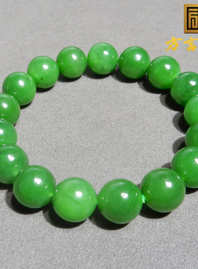 惊呆了方言和田玉俄罗斯油润细腻辣阳绿色碧玉12mm圆珠手串手链w2