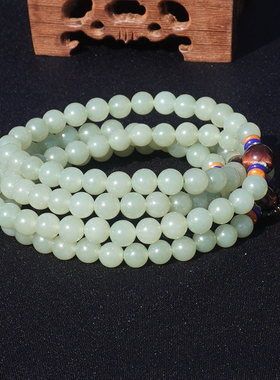 方言和田玉俄冰底细粉青碧玉手串