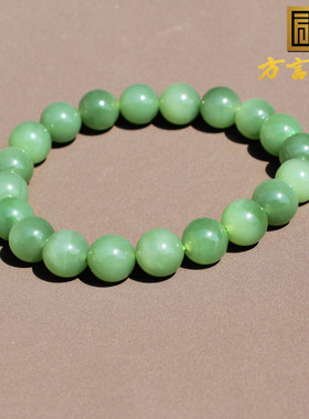 美美哒方言和田玉俄罗斯夹层料细润粉绿碧玉带猫眼10mm女神手链A6