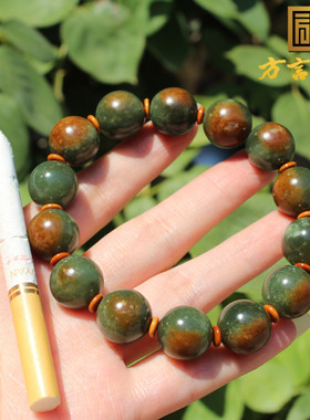 新疆黄沁皮特色料河磨玉14mm手串