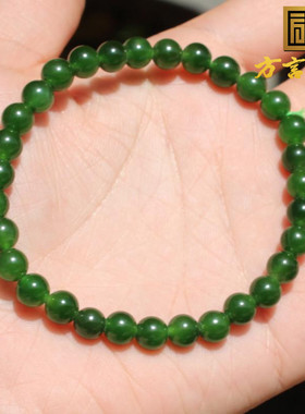 和田玉俄料细润辣阳绿碧玉手串