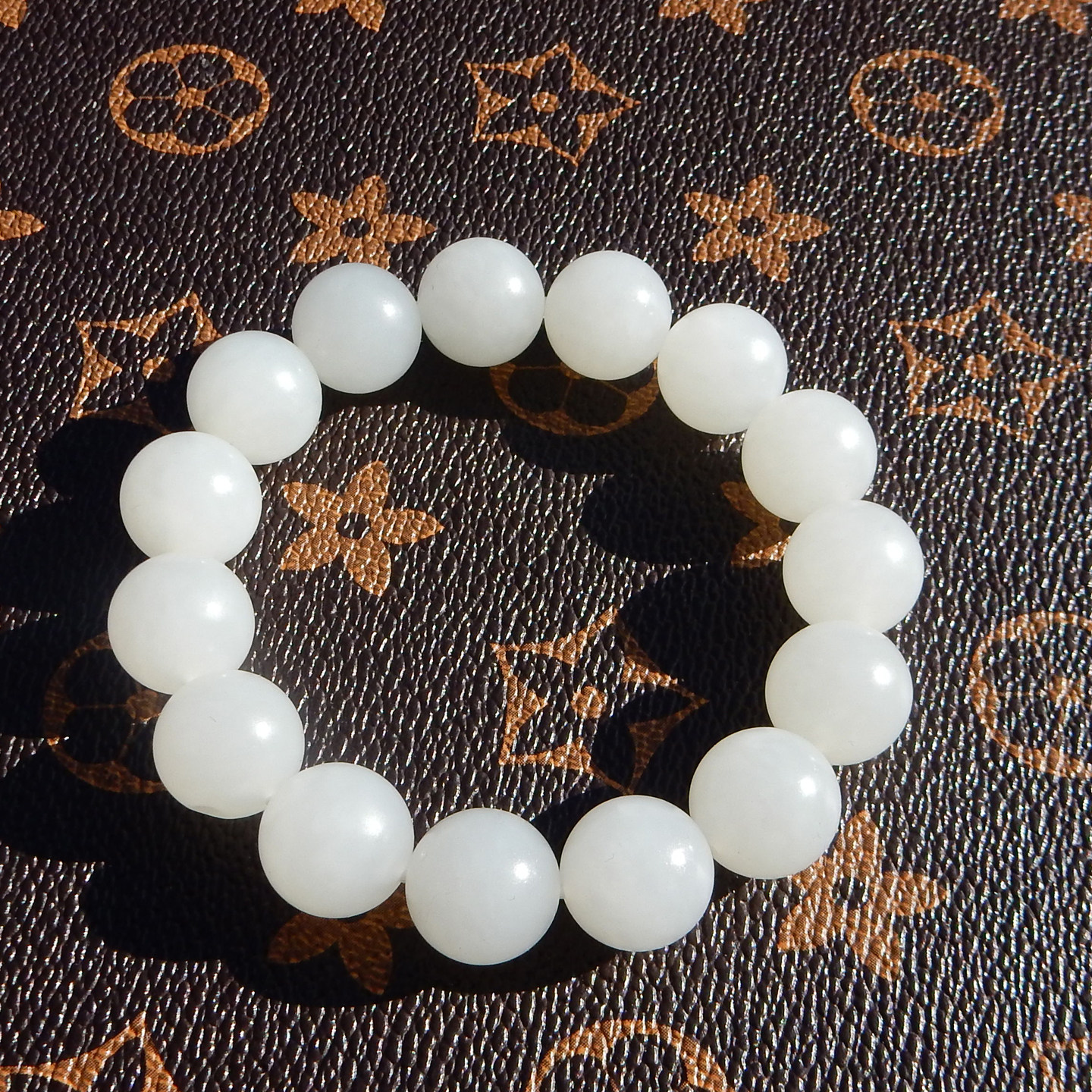 俄罗斯羊脂白玉14mm圆珠单圈手串