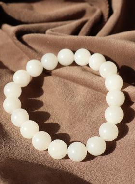 新疆润且末料白玉卡10mm圆珠手串