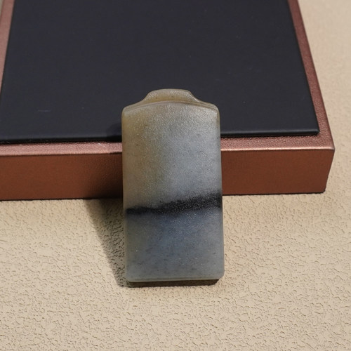 和田玉新疆玉龙河聚墨一线天糖青花籽料平安无事牌吊坠挂件玉佩Q