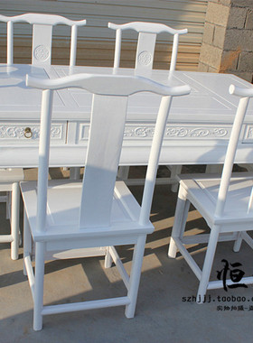 法欧美式南榆木家具复古田园实木家居 白色餐桌茶桌椅组合泡茶台