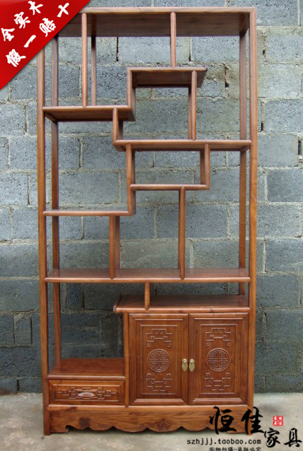 明清仿古红木中式古典全实木南榆木家具两门一斗博古架 书柜书架