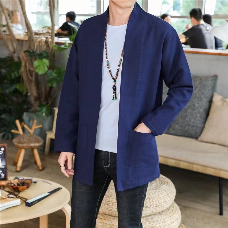 中国风春秋男夹克复古茶服中长款纯棉外套休闲棒球服衣服大码男装