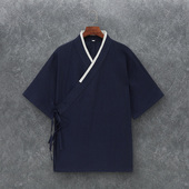 中国风交领半臂男改良汉服棉麻古装 复古禅修男居士服 道袍道服中式