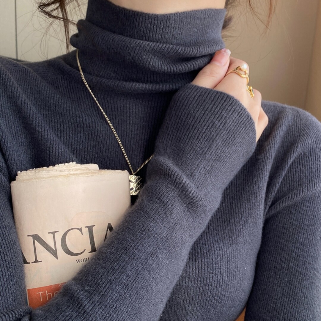 蓝色高领打底衫女内搭2025新款秋冬堆堆领针织毛衣长袖上衣打底衫