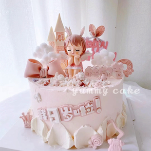 安妮公主贝拉公主女生天使生日粉色蛋糕装饰玩具摆件烘焙装扮配件