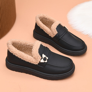棉靴软底防滑妈妈鞋 女保暖加厚皮面豆豆鞋 短靴防寒 老北京棉鞋 冬季