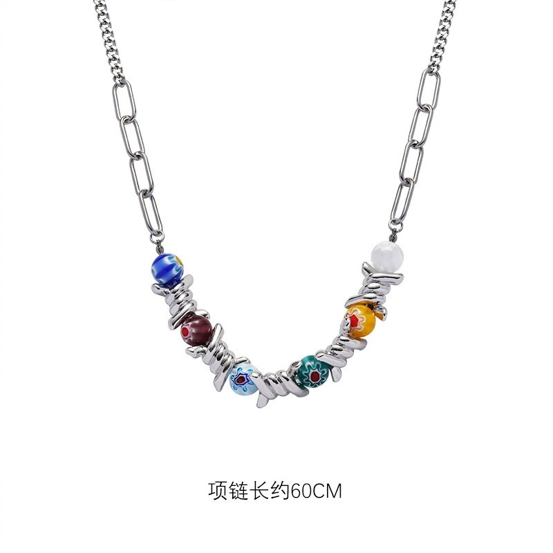 彩色珠子项链荆棘琉璃女ins原宿风嘻哈甜酷毛衣链小众设计锁骨链