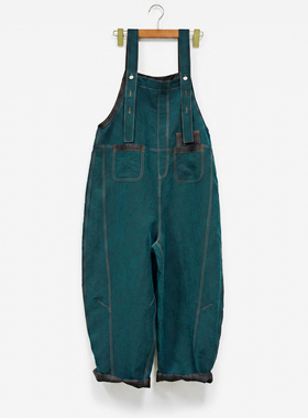 香云纱龟纹蓝黑色阔腿裤子新款宽松百搭夏女士休闲裤背带裤X3319