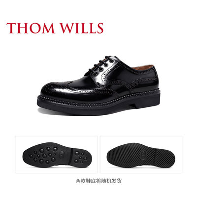 新款ThomWills皮鞋男款布洛克雕花手工真皮舒适商务休闲固特异德