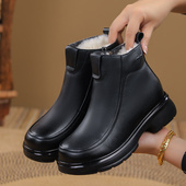 女厚底雪地靴皮毛一体女鞋 真皮妈妈短靴冬季 加厚羊毛中老年棉鞋