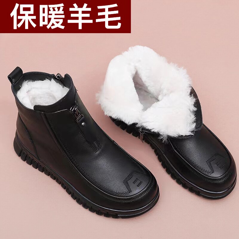 妈妈棉鞋冬季保暖真皮加厚羊毛中老年雪地靴女鞋软底防滑平底短靴,女鞋,时装靴,淘宝优惠券,粉丝福利购,淘宝优惠卷