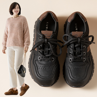 真牛皮软底防滑妈妈鞋舒适运动鞋老人鞋冬厚底休闲鞋女款2025新款